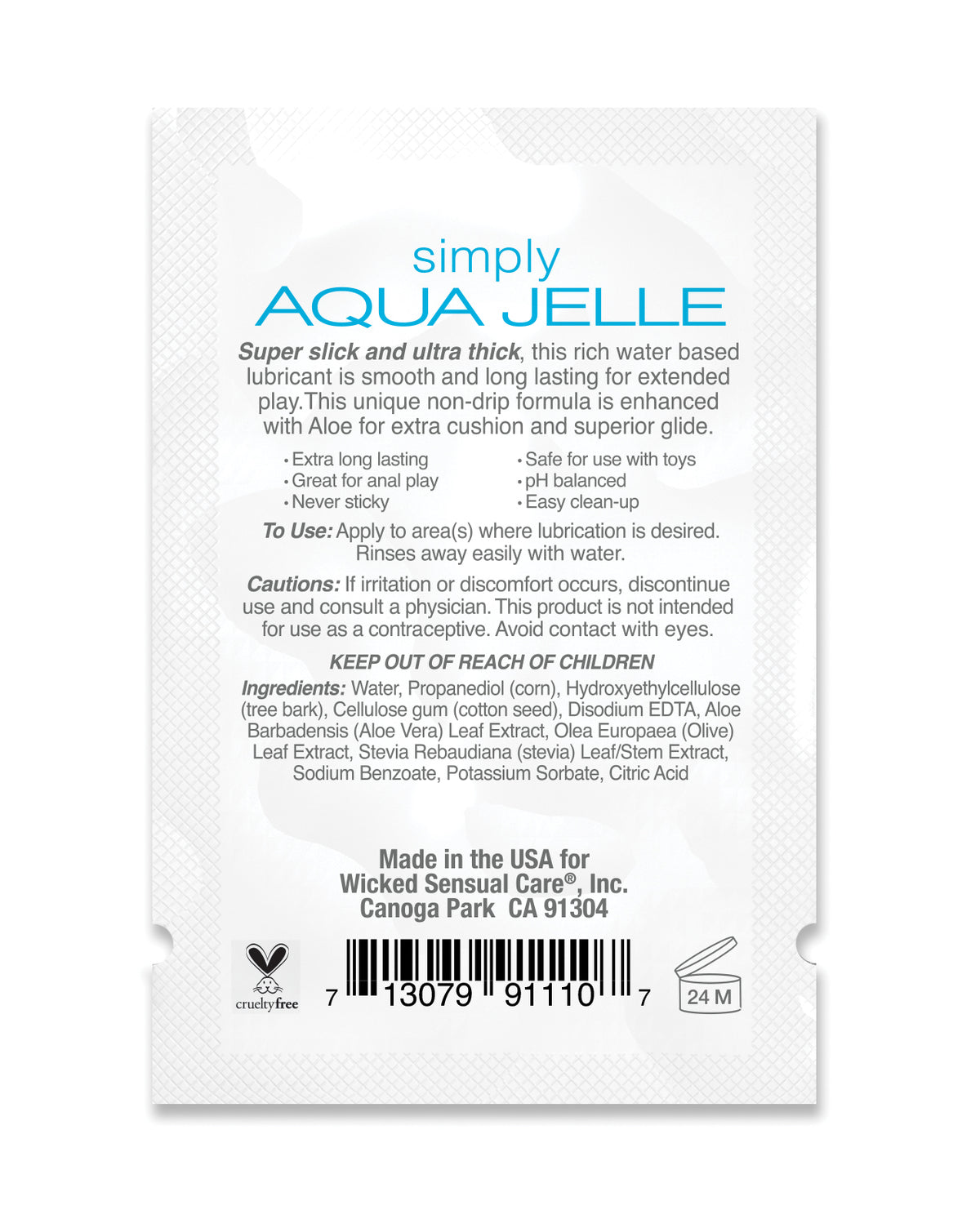 Wicked Sensual Care Simply Aqua Jelle Water Based Lubricant - .1 oz