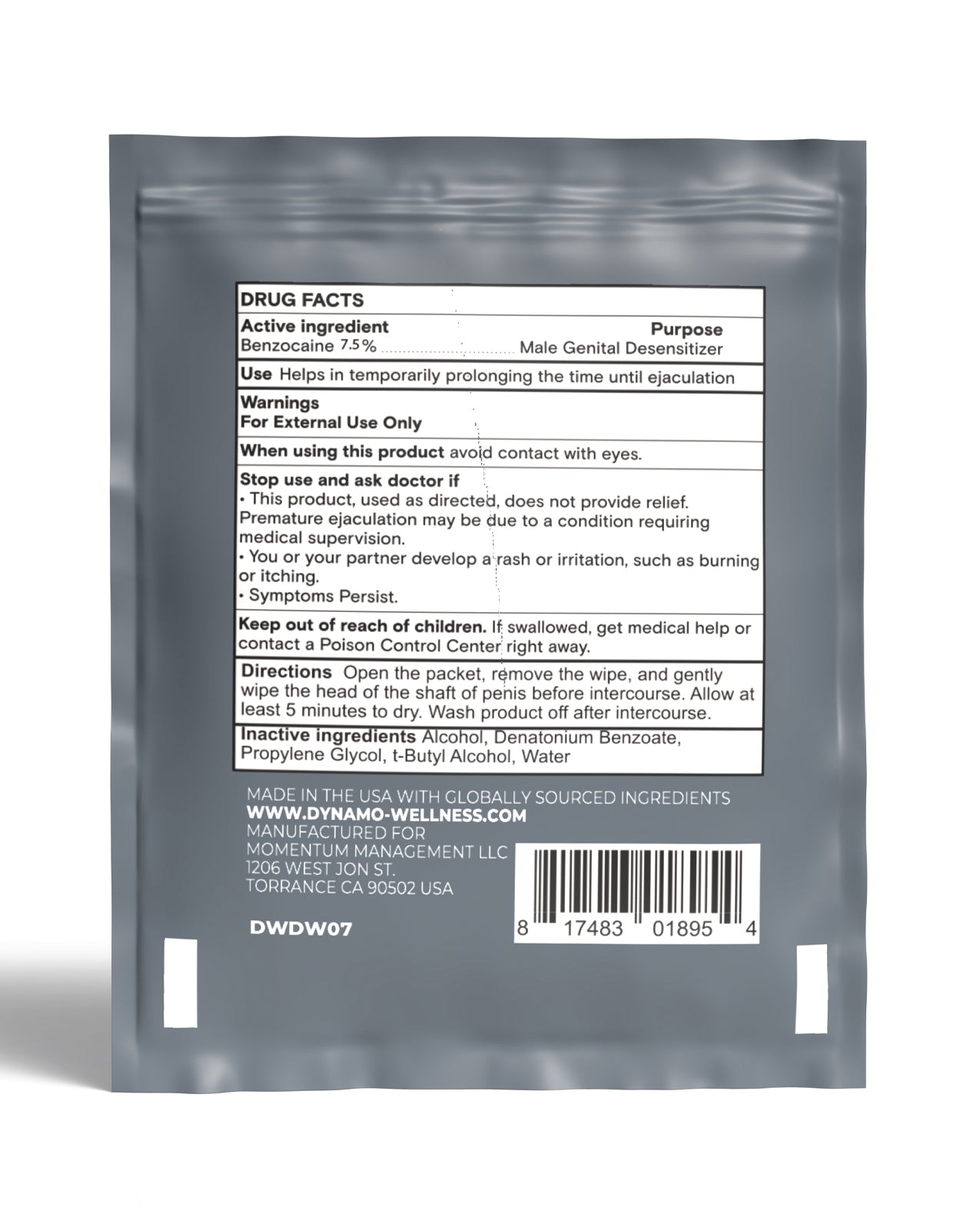 Dynamo Wellness Maximum Strength Delay Wipe 7.5% - 6 Pack