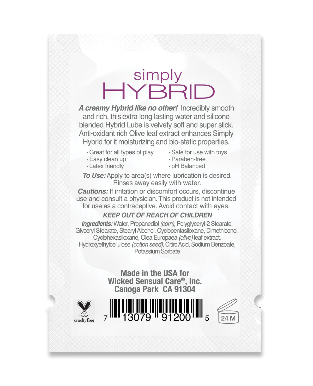 Wicked Sensual Care Simply Hybrid Lubricant - .1 oz